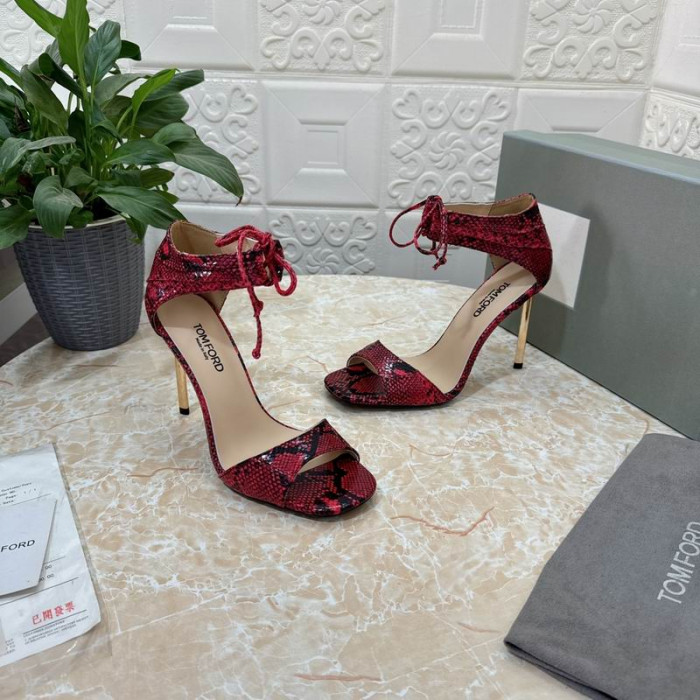 Sandale od zmijske Tom Ford Crvene boje sa po cijeloj površini 10,5 cm