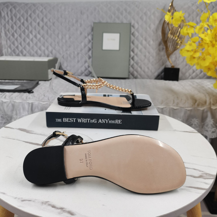 Crne sandale-Sandale od kože s učinkom Gušteri, Ukrašen nizom od Tom Ford Zenith