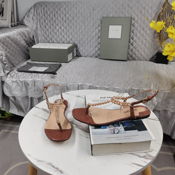 Sandale-sandale od kože s učinkom gušteri, Ukrašen nizom od Tom Ford Zenith Smeđe boje