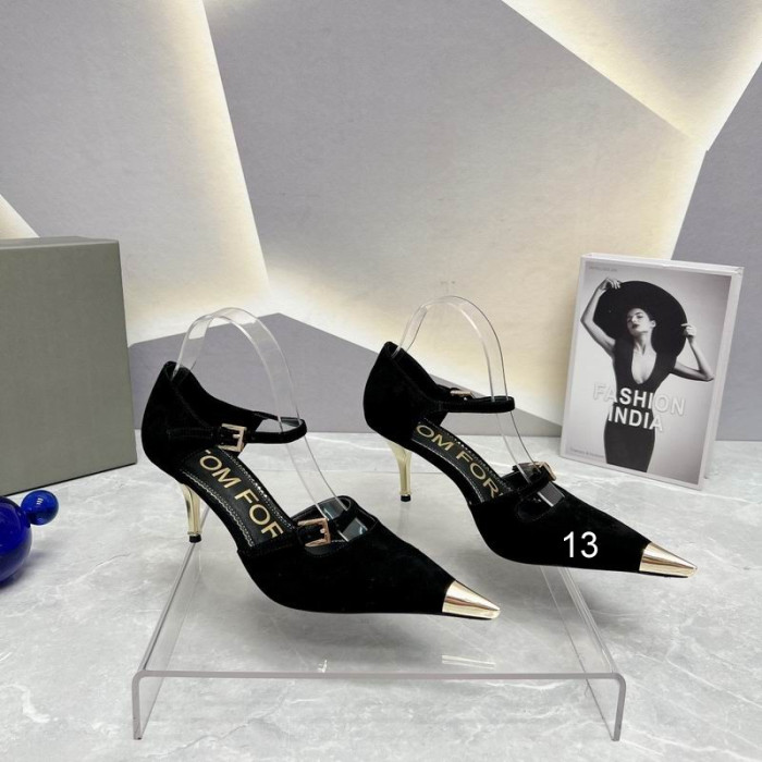 Baršun cipele-čamaca Tom Ford Dužine 7,5 cm s dva remenčićima i Metalnim Vrhom Crne boje