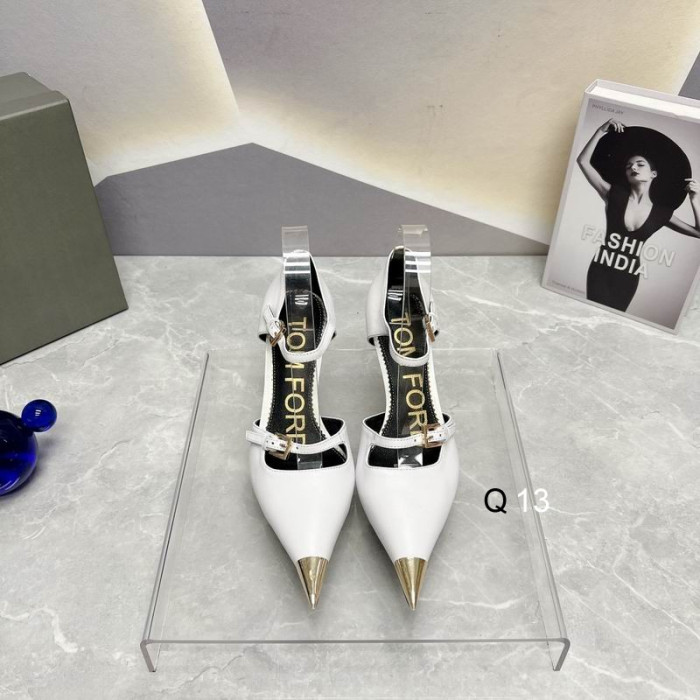 Kožne cipele-čamaca Tom Ford dužine 7,5 cm s dva remenčićima i Metalnim vrhom Bijele boje