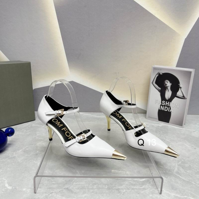 Kožne cipele-čamaca Tom Ford dužine 7,5 cm s dva remenčićima i Metalnim vrhom Bijele boje