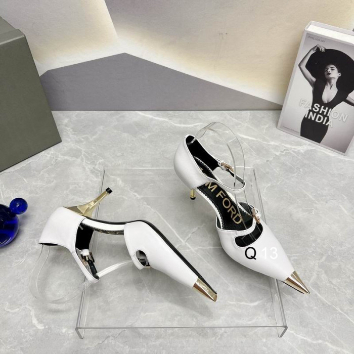 Kožne cipele-čamaca Tom Ford dužine 7,5 cm s dva remenčićima i Metalnim vrhom Bijele boje