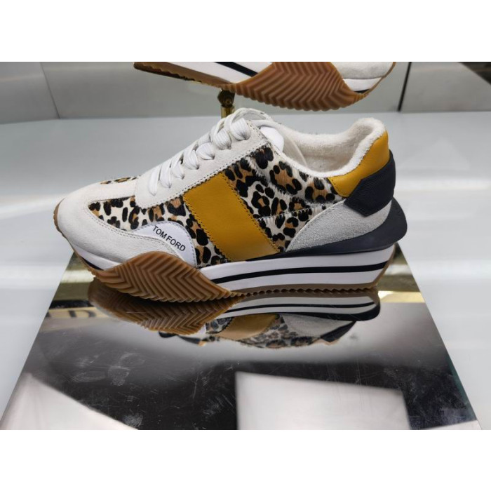 Tenisice Tom Ford antilopa i Tehničke tkanine James Bijele boje/Leopard 004