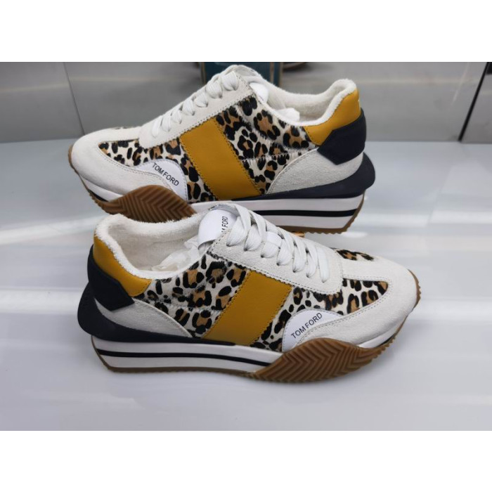 Tenisice Tom Ford antilopa i Tehničke tkanine James Bijele boje/Leopard 004