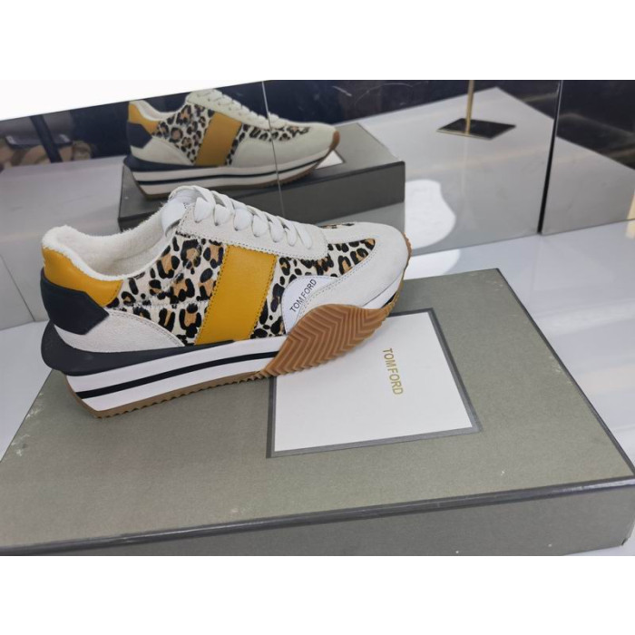 Tenisice Tom Ford antilopa i Tehničke tkanine James Bijele boje/Leopard 004