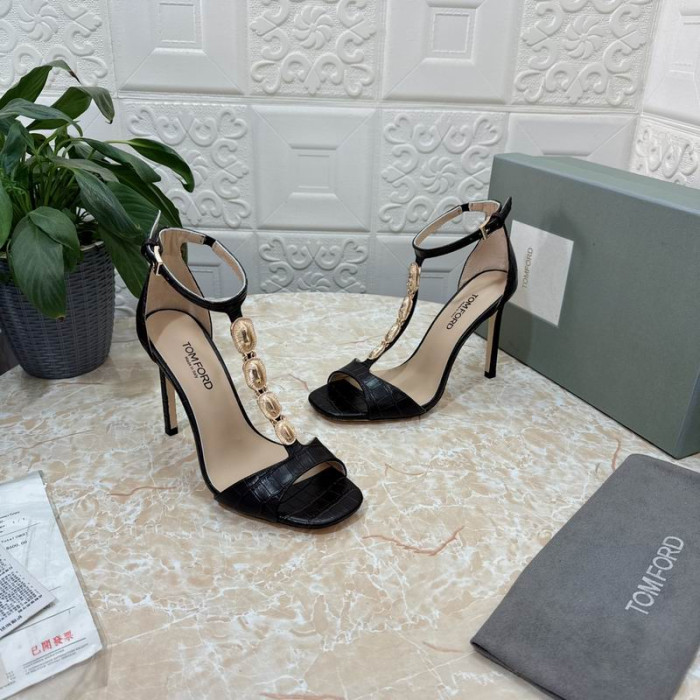 Tom Ford 10,5 cm Kedja T-Bandet Crocodile-Relief Sandal I Svart