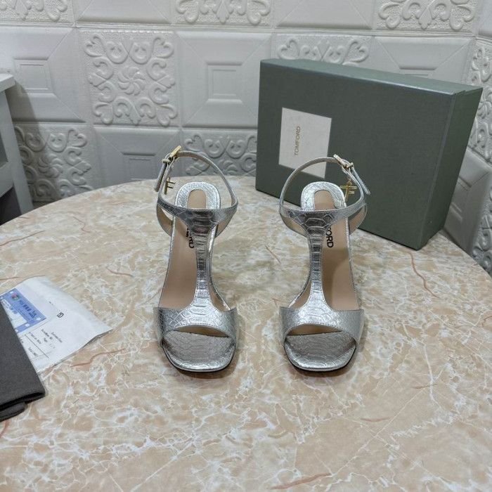 Tom Ford 10,5 cm Stämplad Snakeskin-Läder Metall Kedja Angelina Sandal I Silver