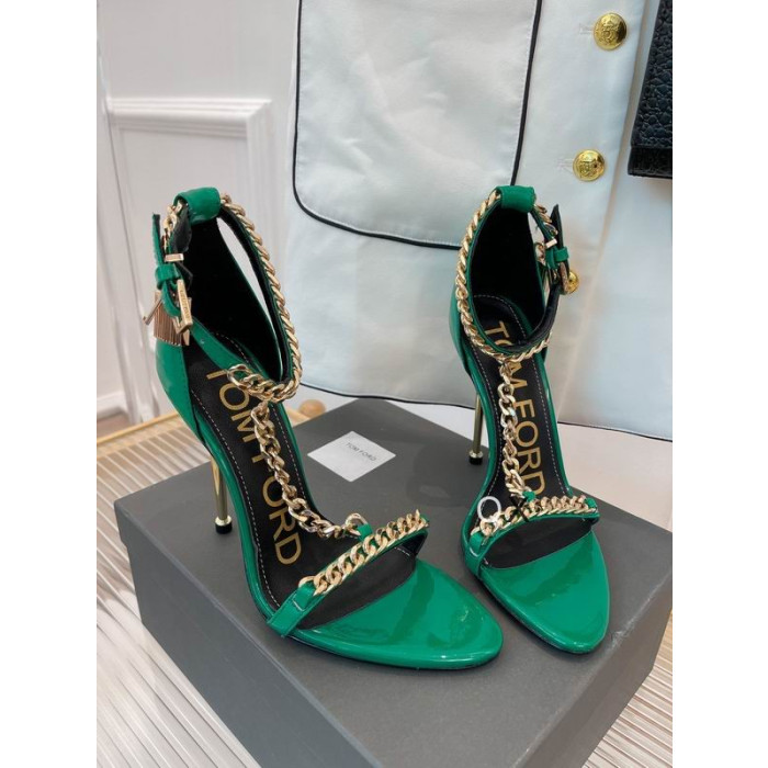 Tom Ford Patent Läder Kedja Led-Toe Ankle-Strap Sandaler Grön