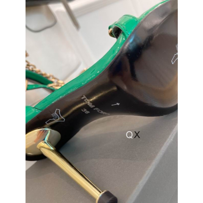 Tom Ford Patent Läder Kedja Led-Toe Ankle-Strap Sandaler Grön