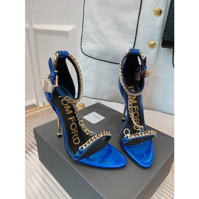 Tom Ford Patent Läder Kedja Led-Toe Ankle-Strap Sandaler Blå