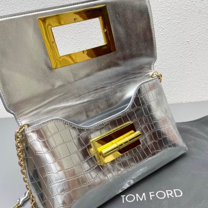 Tom Ford Dam Krokodil Axelväska I Silver