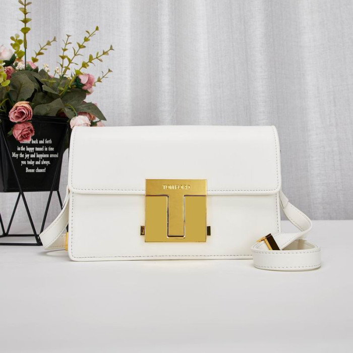 Tom Ford Läder Och Guld Logotyp Spänne Mini Axelväska I Vitt 
