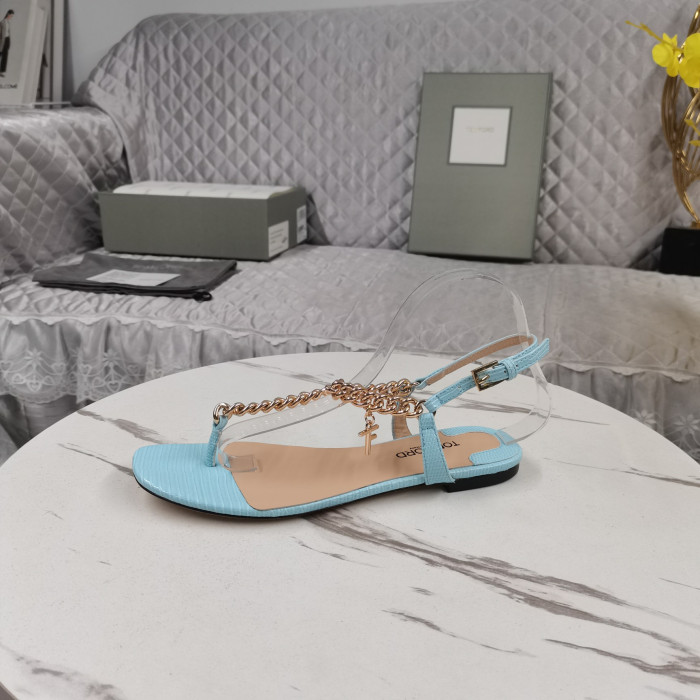 Tom Ford Zenith Chain-Pryddes Lizard-Effekten Läder Slingback Sandal I Blått