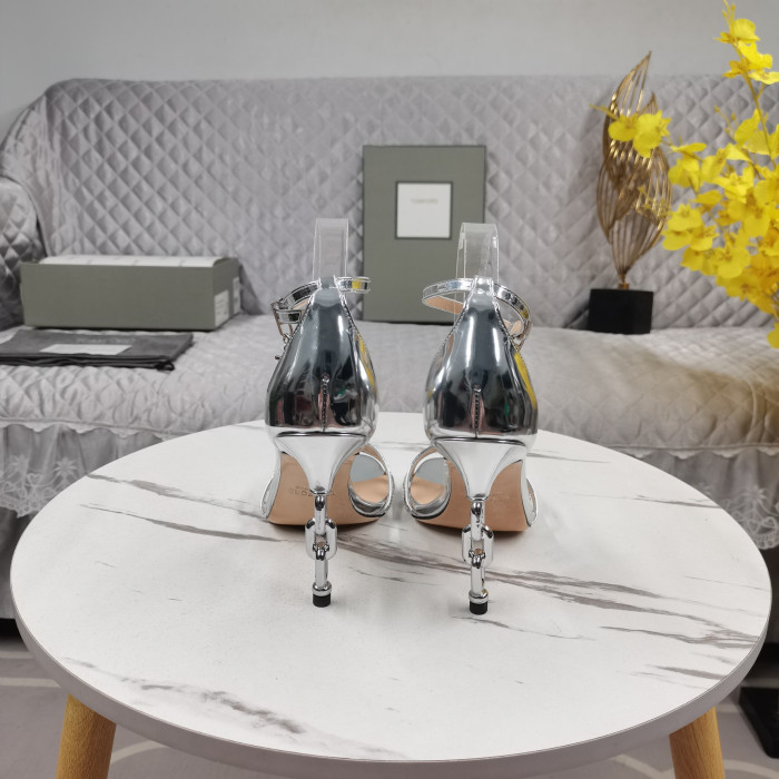 Tom Ford 10,5 cm Metall Kedja Läder Hög Klack Sandal I Silver