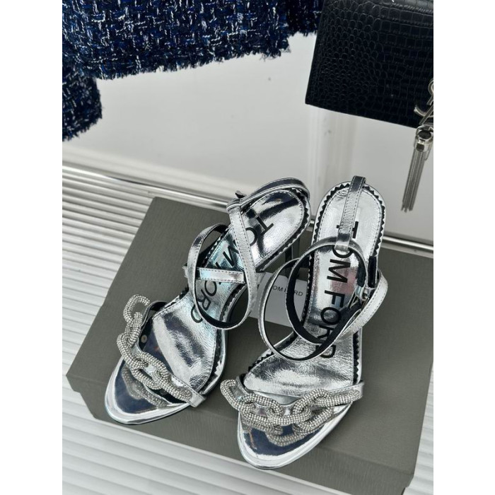 Tom Ford 10cm Läder Silver Kedja Sandal I Silver