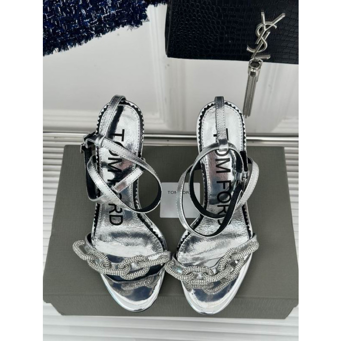 Tom Ford 10cm Läder Silver Kedja Sandal I Silver