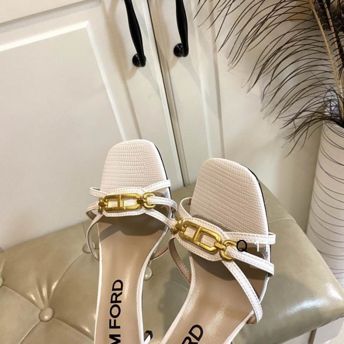 Beyaz Tom Ford 6,5 cm Kertenkele Orta Topuk Kaydırağı