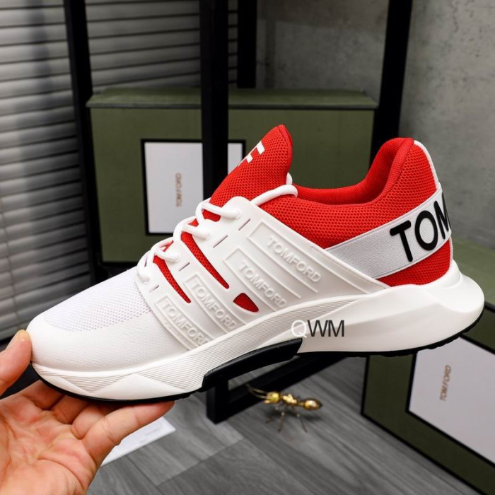 Beyaz/Kırmızı Tom Ford Naylon File Bağcıklı Alçak Üst Spor Ayakkabı