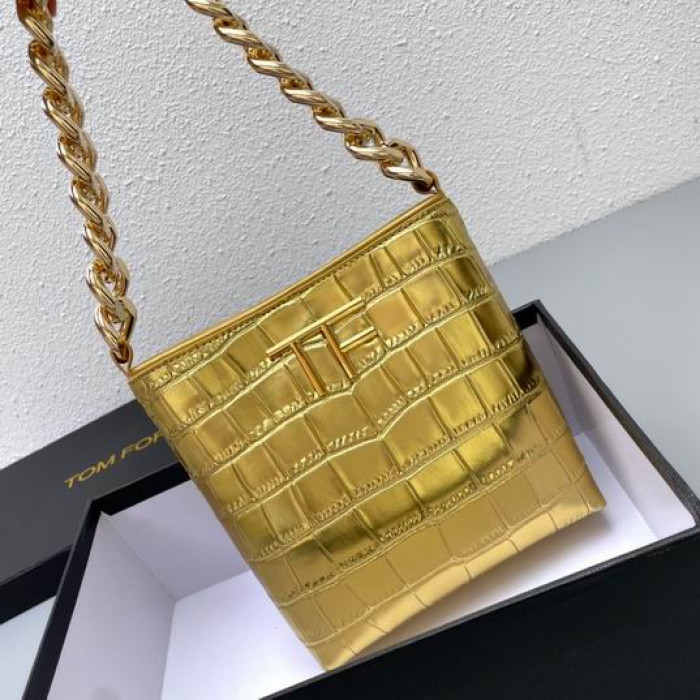 Sarı Renkte Tom Ford Kalın Zincirli Timsah Desenli Koltuk Altı Çantası