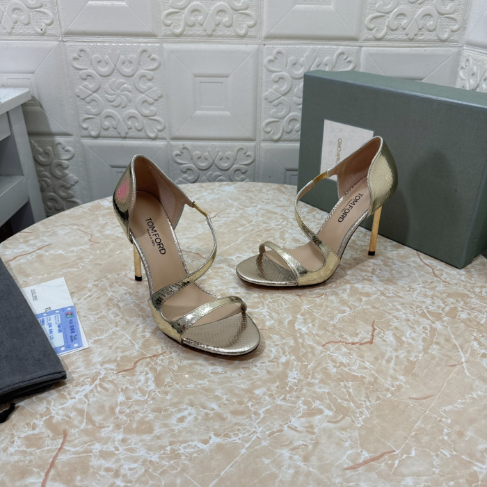 Tom Ford 10,5 cm Yılan Derisi Yüksek Topuklu Sandalet Altın
