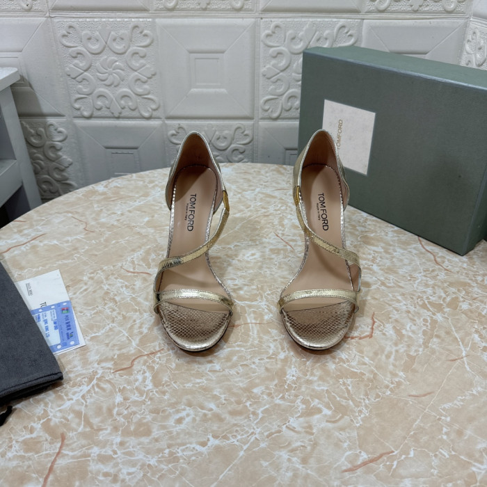 Tom Ford 10,5 cm Yılan Derisi Yüksek Topuklu Sandalet Altın