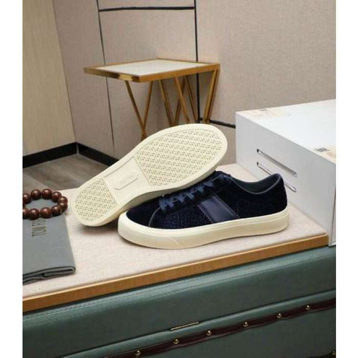 Koyu Mavi Tom Ford Timsah Cambridge Bağcıklı Alçak Spor Ayakkabı