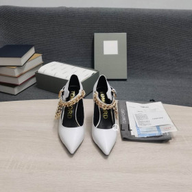Tom Ford Deri Metal Zincir Sivri Topuklu Beyaz