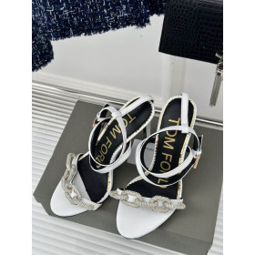 Beyaz Tom Ford 10cm Deri Gümüş Zincir Sandalet