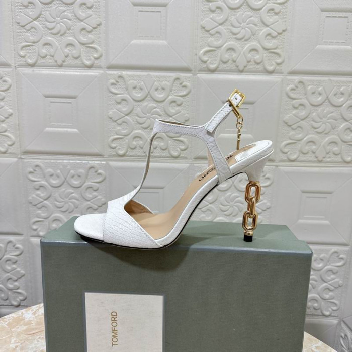 Tom Ford 10.5 cm Estampado de piel de Serpiente de Cuero de Cadena de Metal de Angelina Sandalia En color Blanco