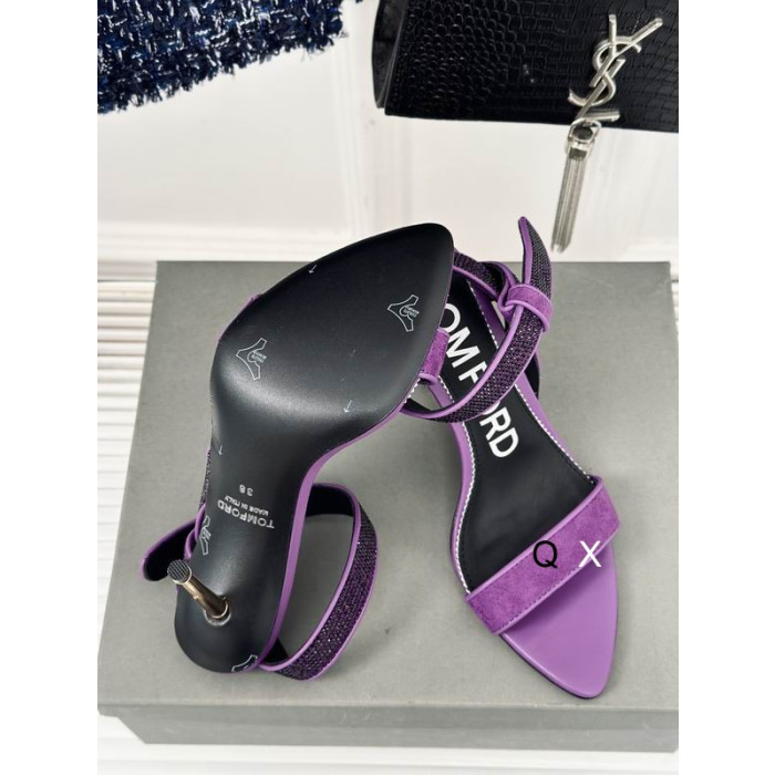 Tom Ford 10cm de Terciopelo Asimétrica de Cristal de la Sandalia En Purple05