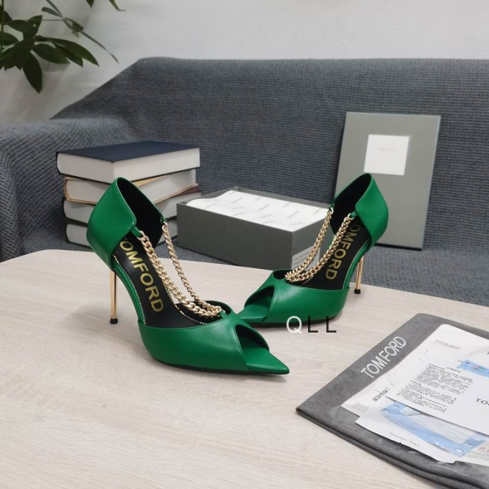 Tom Ford Cuero Metal Open Toe Bombas En Verde