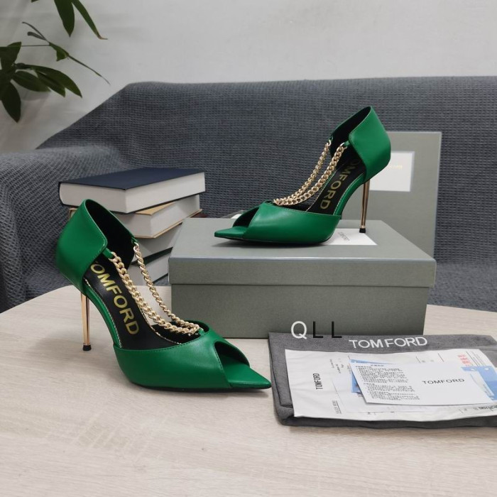 Tom Ford Cuero Metal Open Toe Bombas En Verde
