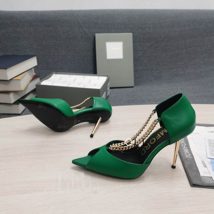 Tom Ford Cuero Metal Open Toe Bombas En Verde