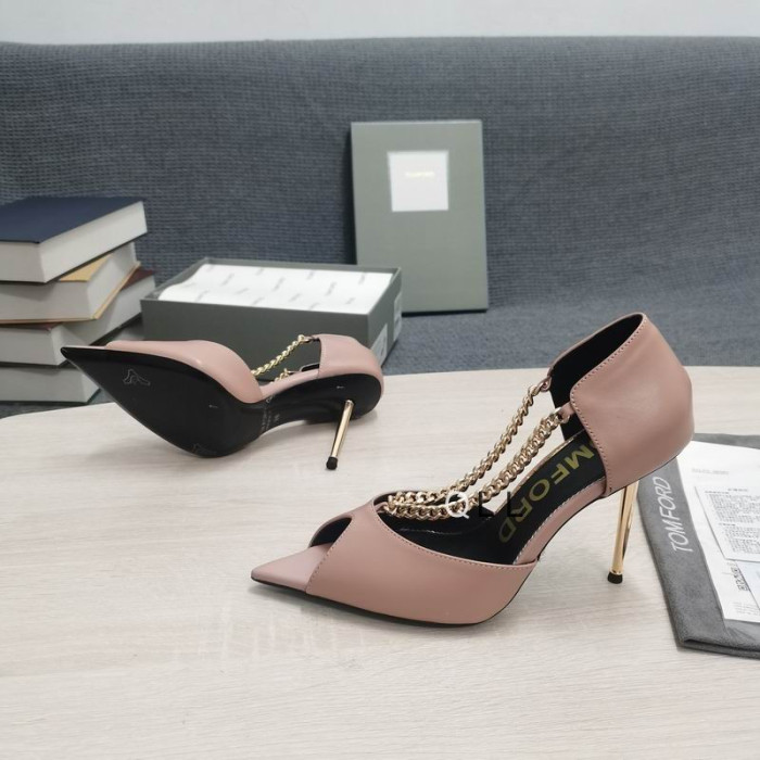 Tom Ford Cuero Metal Open Toe Bombas De Color Rosa