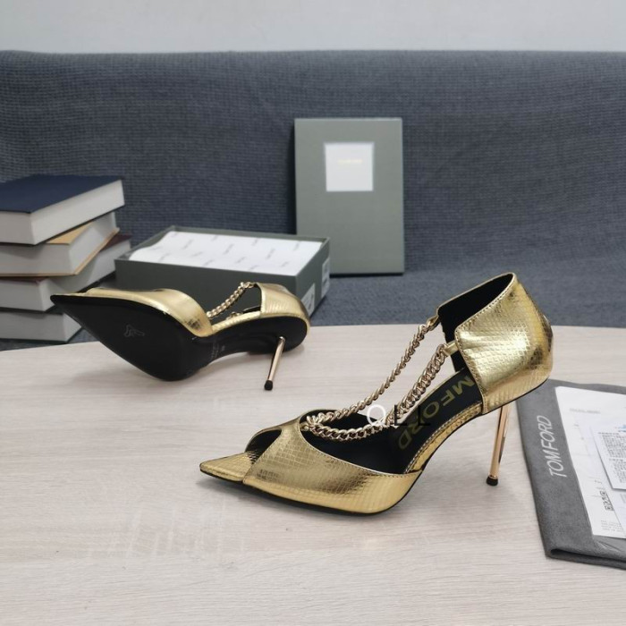 Tom Ford Con Estampado De Serpiente De Metal Open Toe Bombas En Oro
