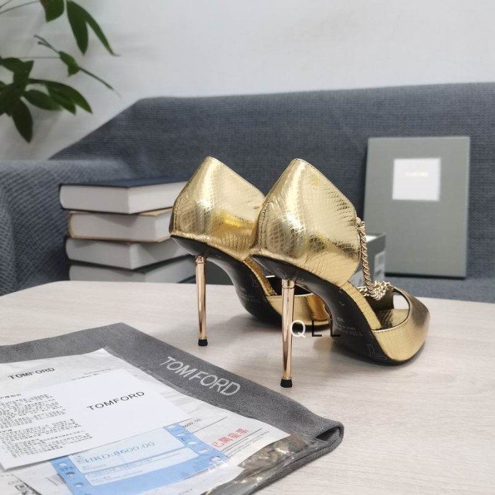 Tom Ford Con Estampado De Serpiente De Metal Open Toe Bombas En Oro