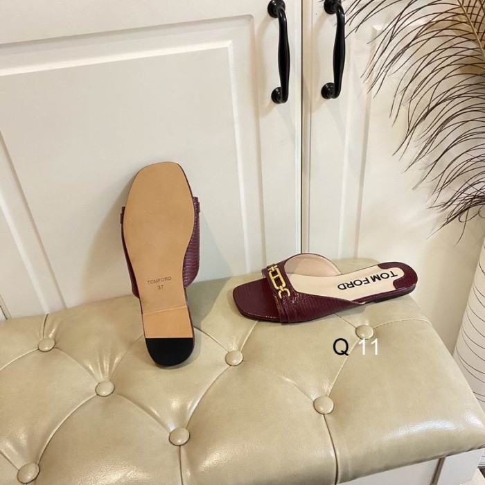Tom Ford Lagarto Logotipo De La Placa Plana Sandalia En Claret