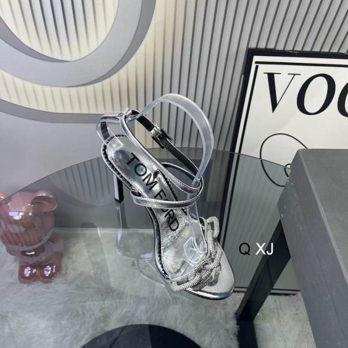 Tom Ford 10.5 cm de la Cadena de Cuero Sandalias En Plata