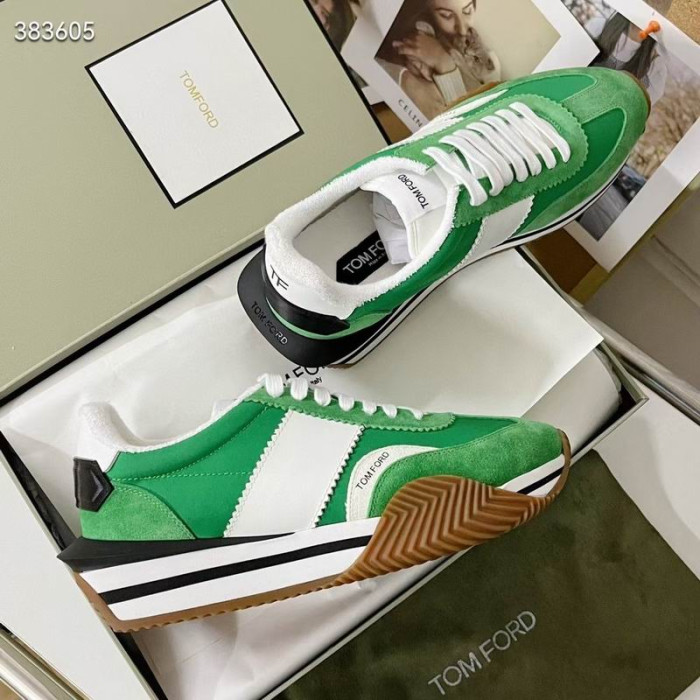 Tom Ford Gamuza Tejido Técnico James De La Zapatilla De Deporte En Verde/Blanco 005