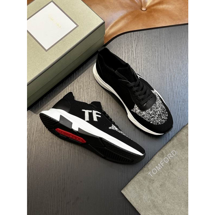 Tom Ford Malla De Encaje Hasta Zapatillas De Deporte De Bajo En Negro/Blanco