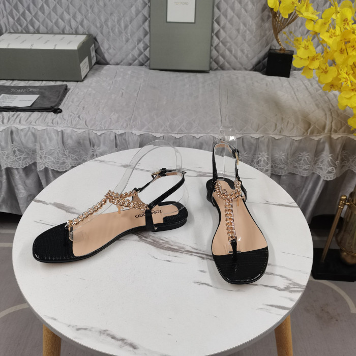 توم فورد زينيث سلسلة مزين سحلية تأثير جلد Slingback صندل الأسود