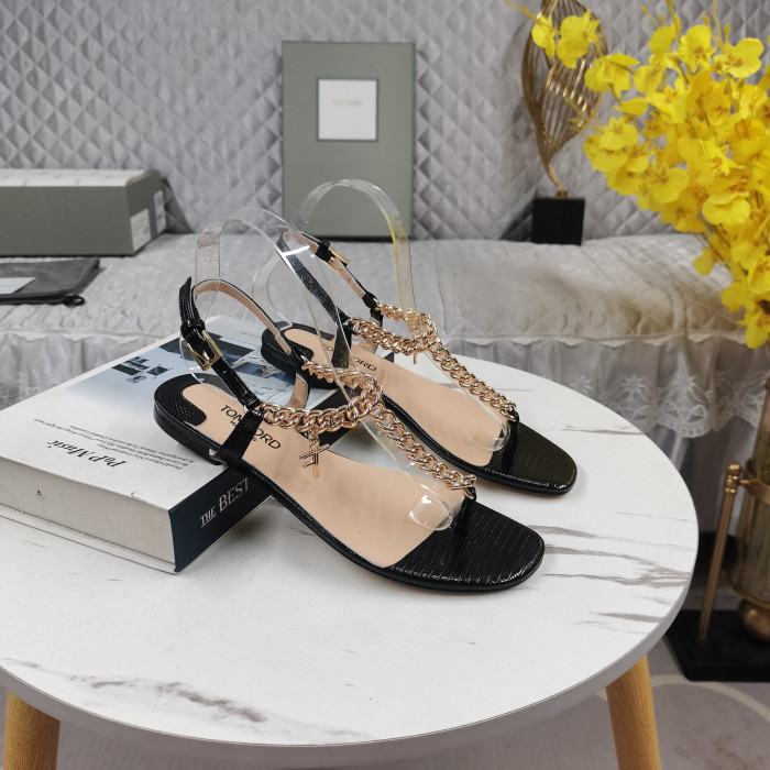 توم فورد زينيث سلسلة مزين سحلية تأثير جلد Slingback صندل الأسود