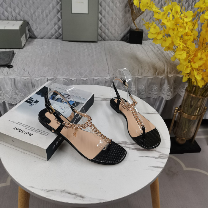 توم فورد زينيث سلسلة مزين سحلية تأثير جلد Slingback صندل الأسود