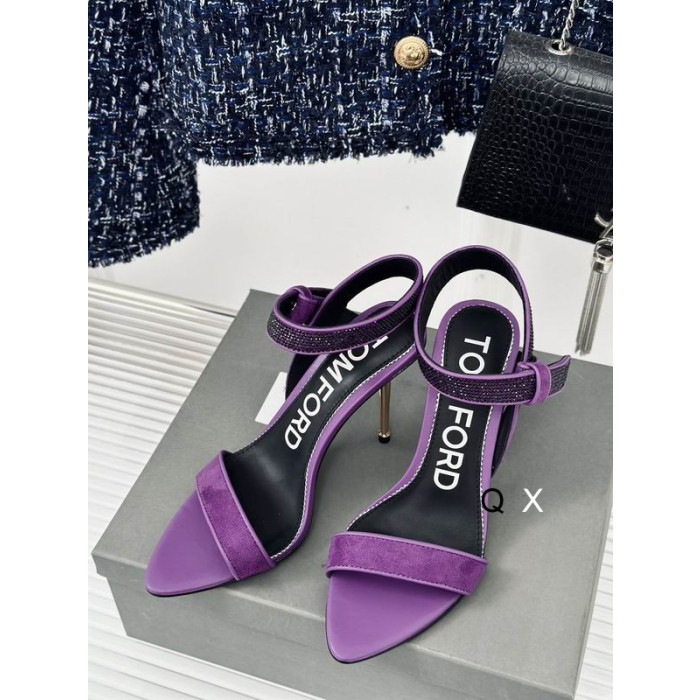 Tom Ford 10cm Sametové Asymetrické Crystal Sandály V Purple05