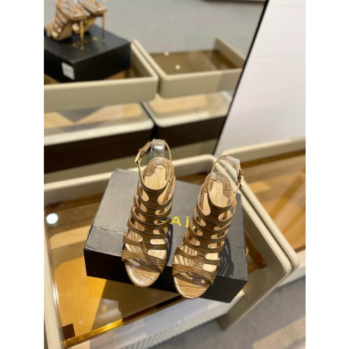 Tom Ford 10,5 cm Lesklý Razítkem Krokodýlí Kůže Paradis Klec Sandály V Khaki