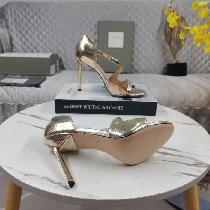 Tom Ford 10,5 cm Hadí Efekt Kůže na Vysokém Podpatku Sandály Ve Zlatě