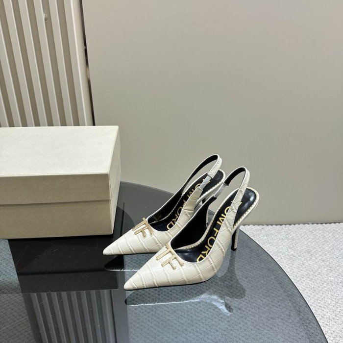 Tom Ford 10cm Krokodýlí Kůže Angelina Slingback V Bílé