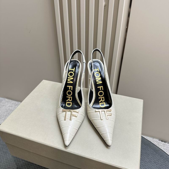 Tom Ford 10cm Krokodýlí Kůže Angelina Slingback V Bílé