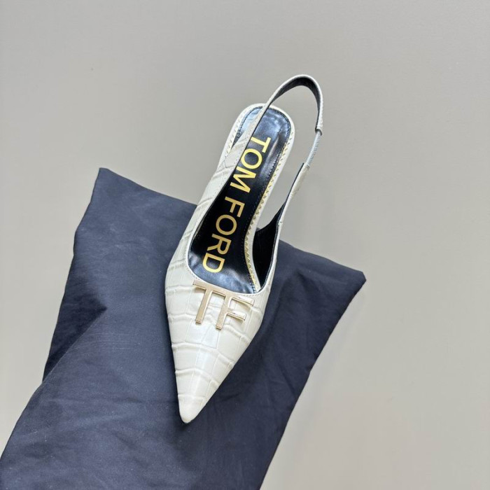 Tom Ford 10cm Krokodýlí Kůže Angelina Slingback V Bílé